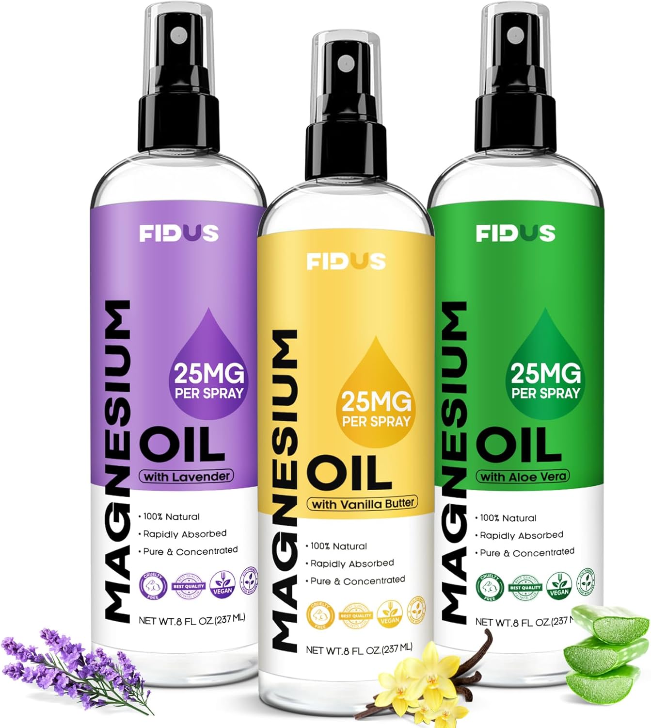 Fidus Magnesium Oil Spray, Special 100% Pure Magnesium Spray with Vanilla Butter...
