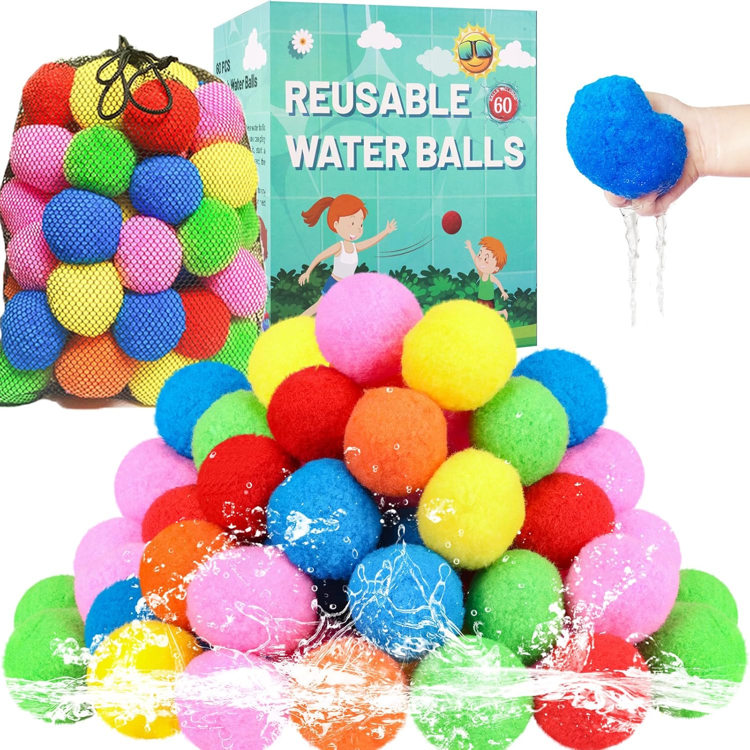 60 Pcs Reusable Water Balls, Reusable Water Balloons for Outdoor Toys and Games,...