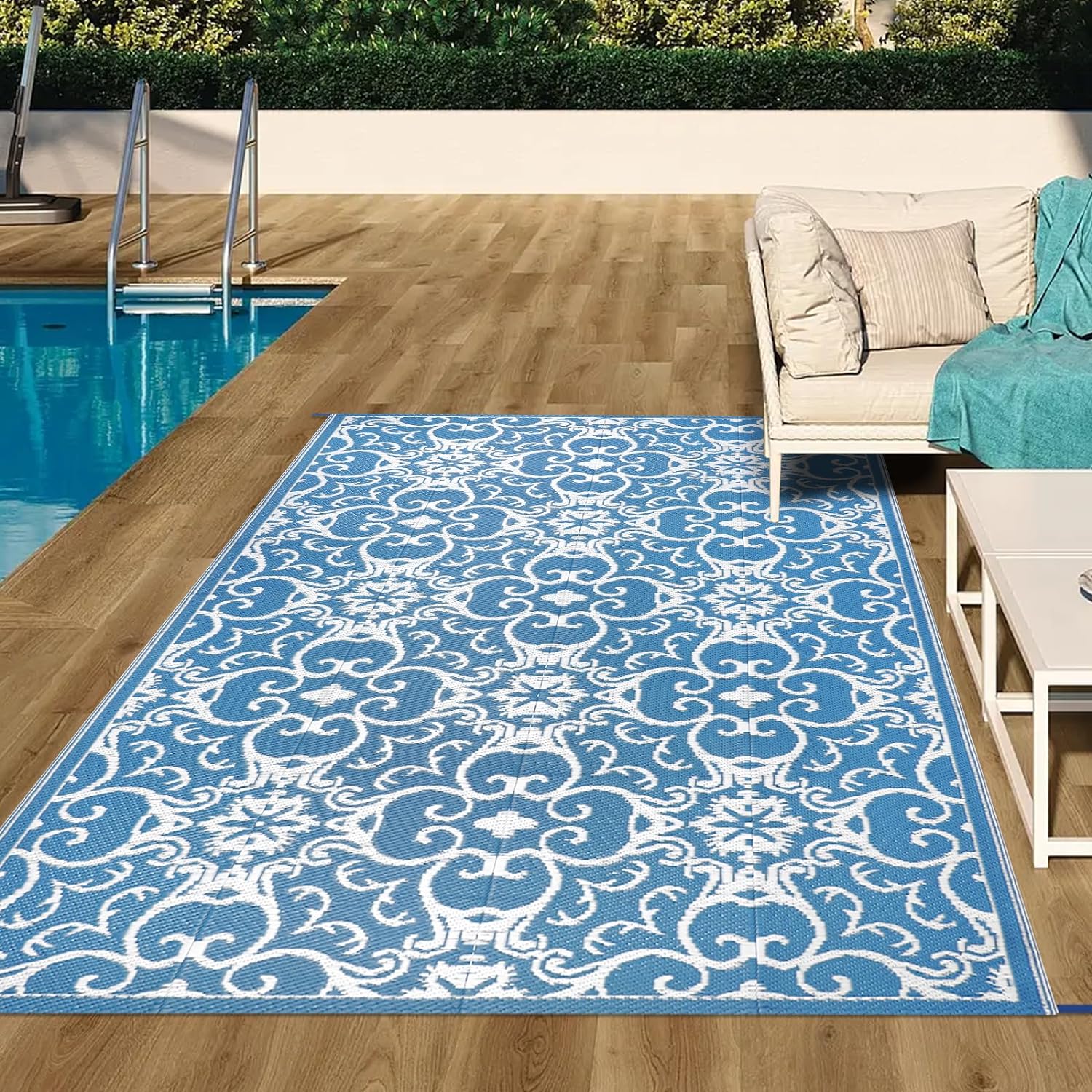 Famibay Outdoor Rugs Reversible Mat Plastic Straw Rugs Patio Rugs Waterproof Cam...