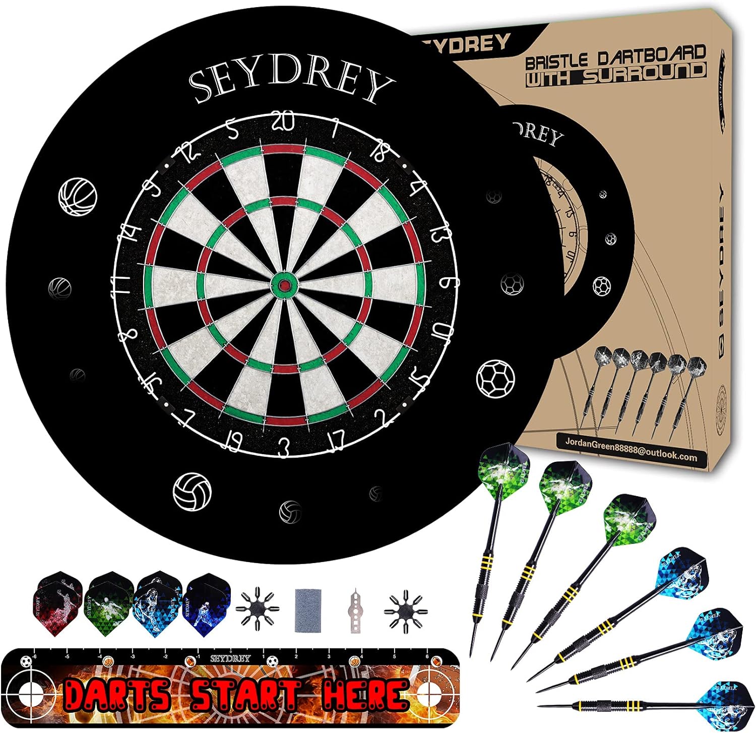 Dart Board, High-Quality Steel Dart Board Set with 6 pcs 20g Steel Tip Darts, Pr...