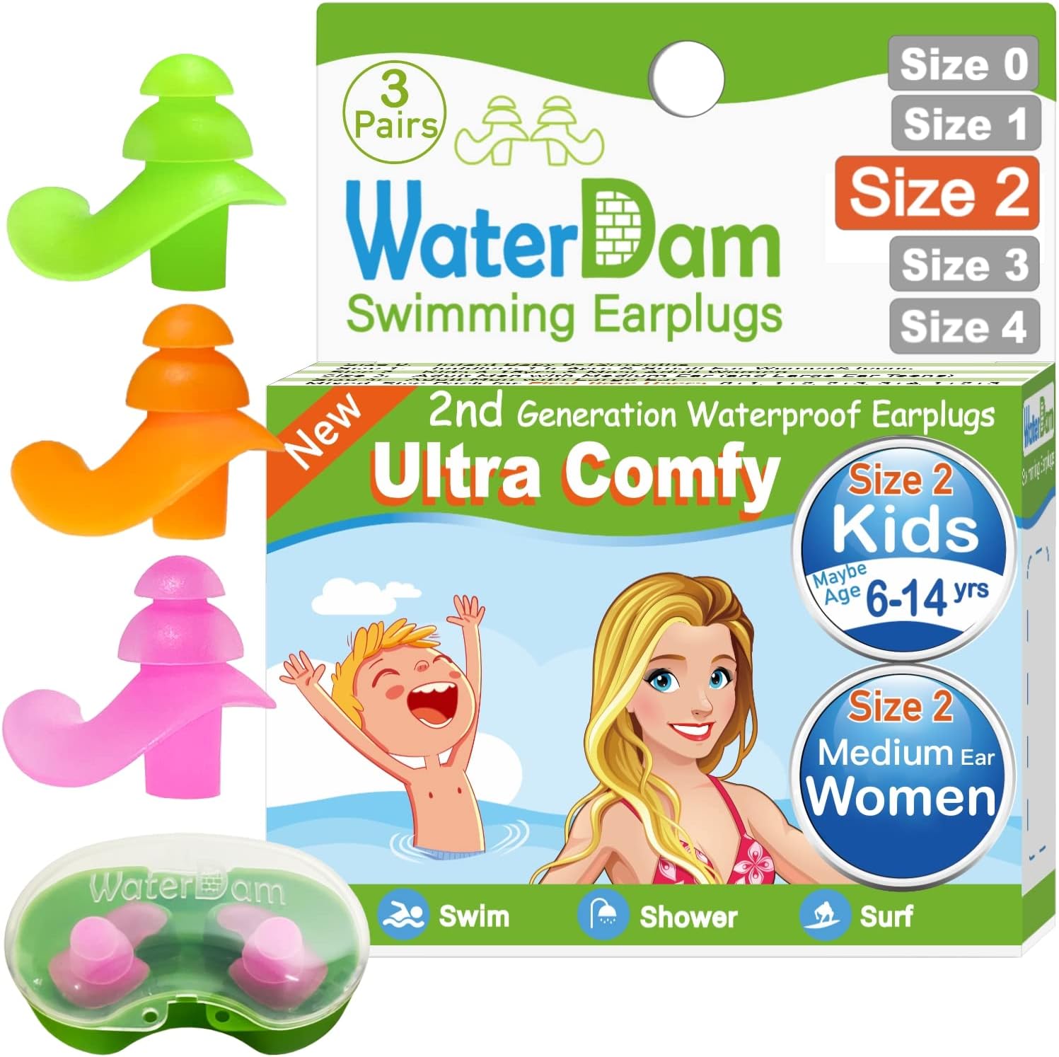 WaterDam Swimming Ear Plugs, Special Waterproof Ultra Comfy Earplugs, Innovative...