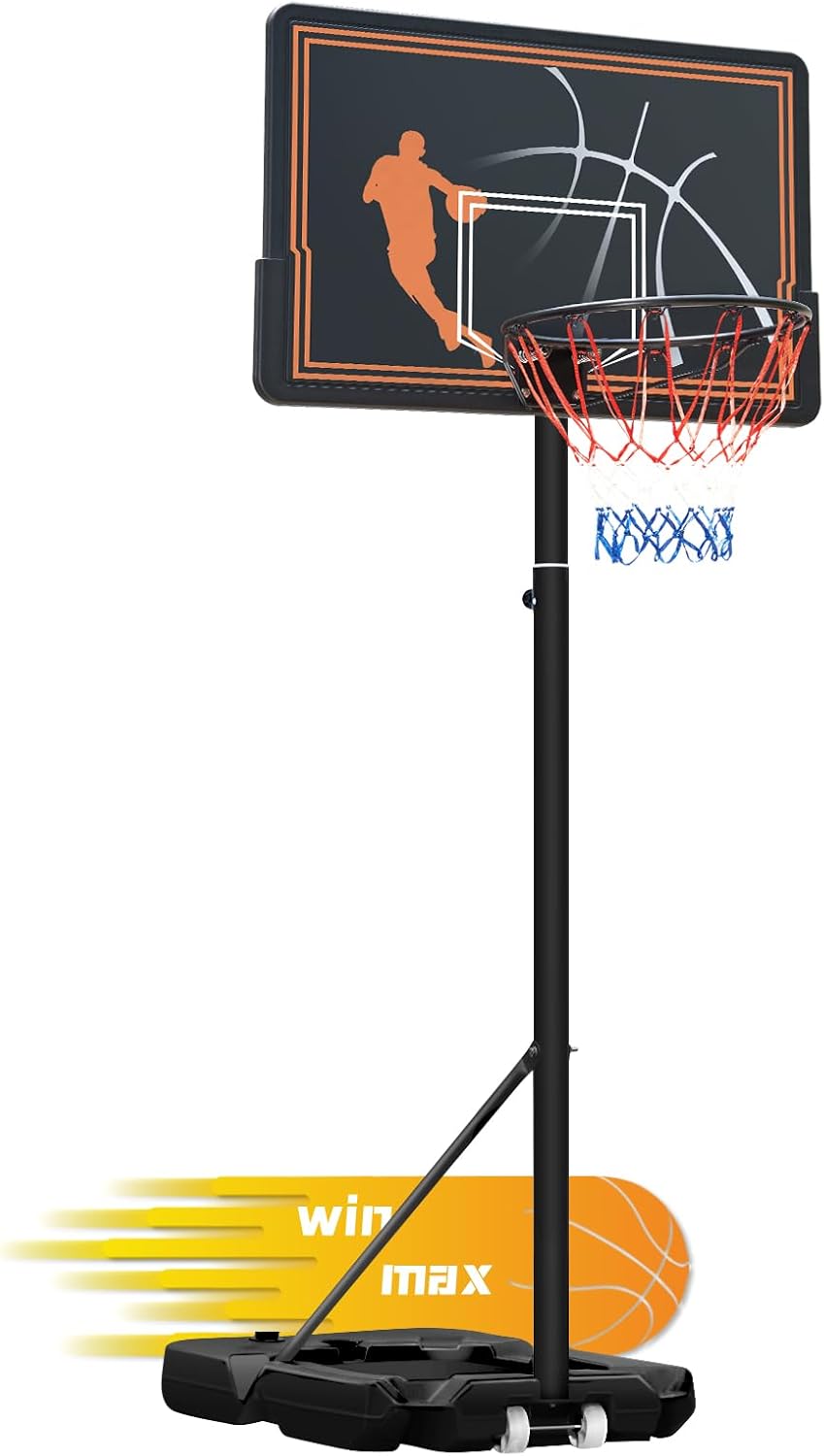 WIN.MAX Basketball Hoop Outdoor 3.8-10ft Adjustable Height, 44inch Backboard, Sw...