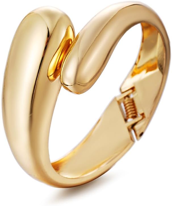 Gold Polished Chunky Twisted Hinged Waterdrop Bangle Bracelet, Special Spiraled...