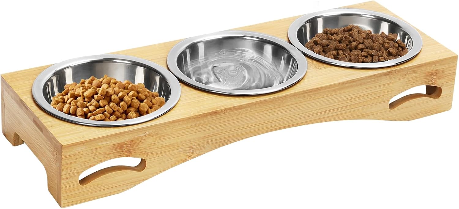 Mivcinn Cat Bowls with Stand, 300ml, Raised Dog Cat Bowl, Rack with 3 Stainless...