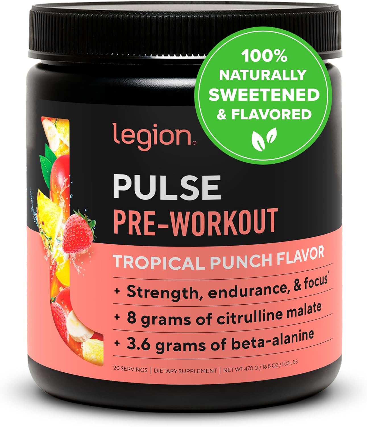 LEGION Pulse Pre Workout Supplement All Natural Nitric Oxide Preworkout Drink to...