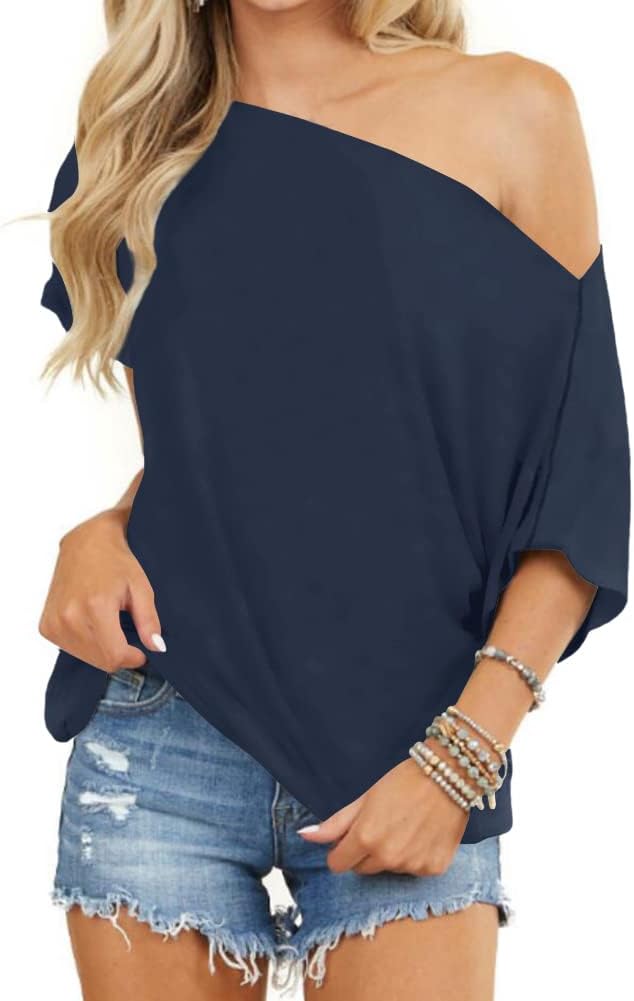 INFITTY Women's Off Shoulder Tops Short Sleeve Casual Loose Batwing Shirts Overs...