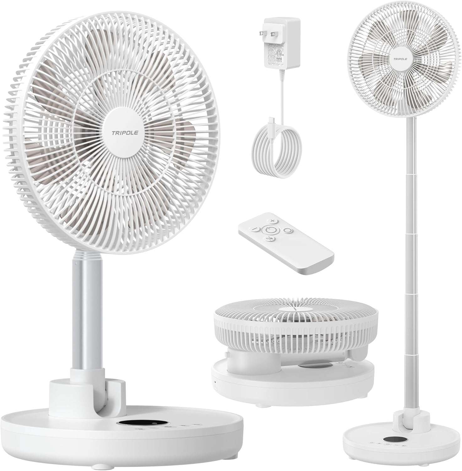 TriPole Standing Oscillating Pedestal Fan, Rechargeable Battery Operated Quiet H...