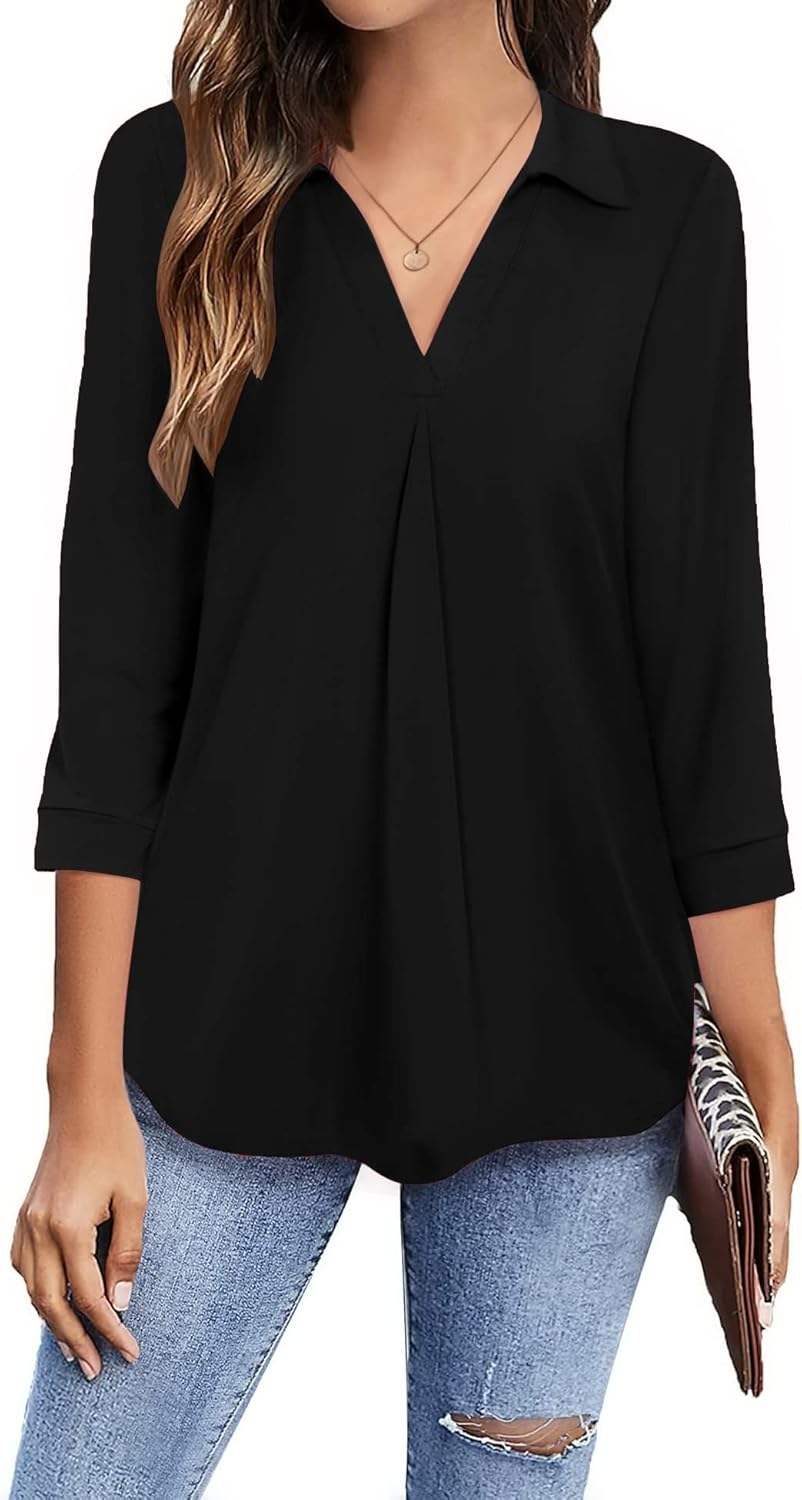 Stylish Newchoice Womens Collared V Neck, Special 3/4 Sleeve Shirts, Elegant Bus...