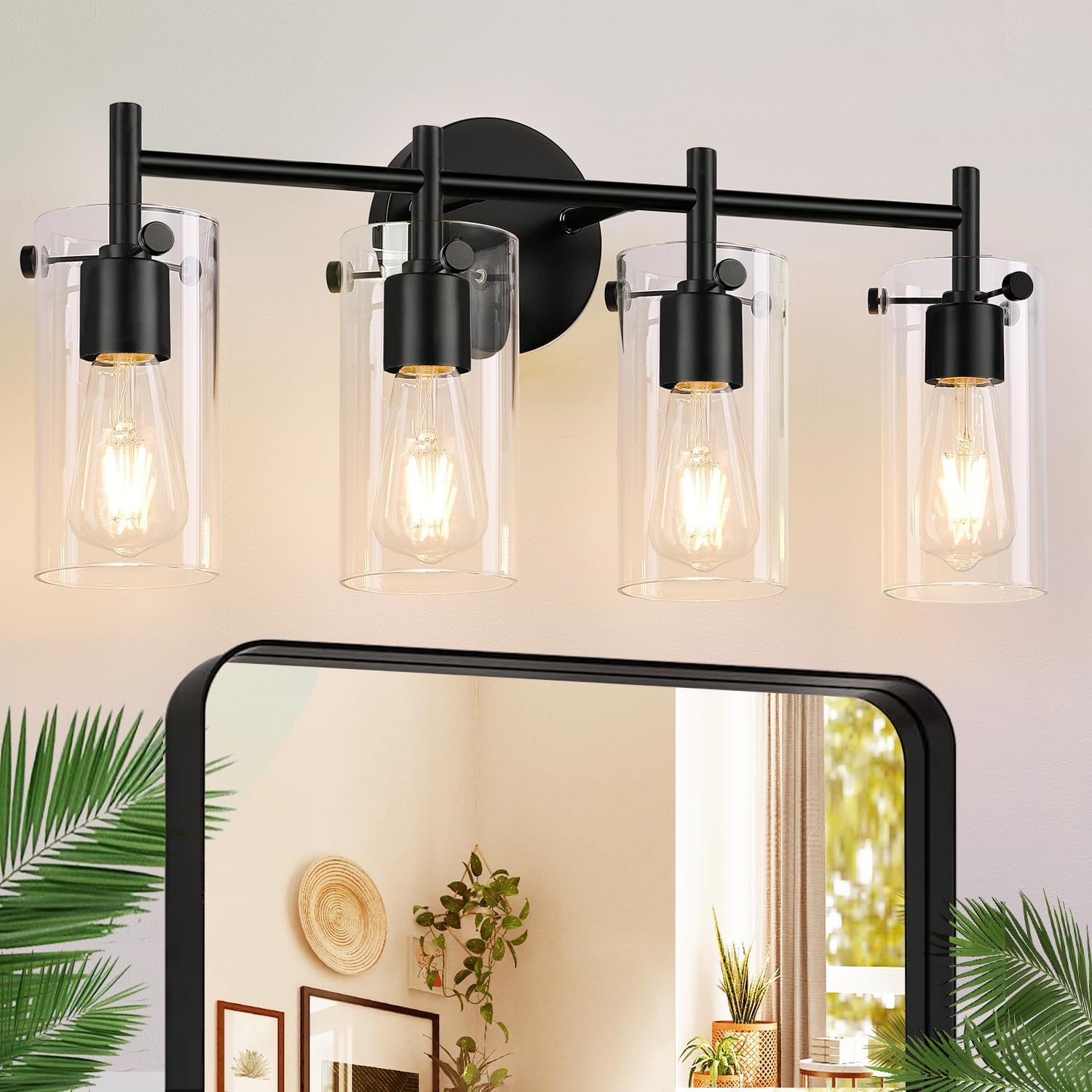 Bathroom Light Fixtures 2023 Upgrade, 4-Light Matte Black Bathroom Vanity Light,...