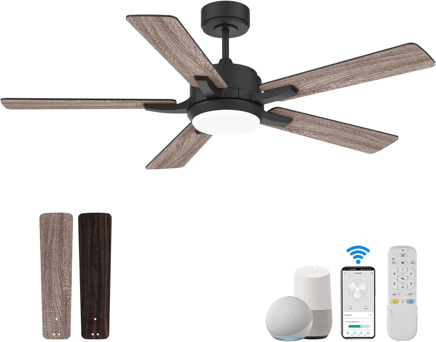 52" Smart Ceiling Fans, Unique Ceiling Fan with Li...