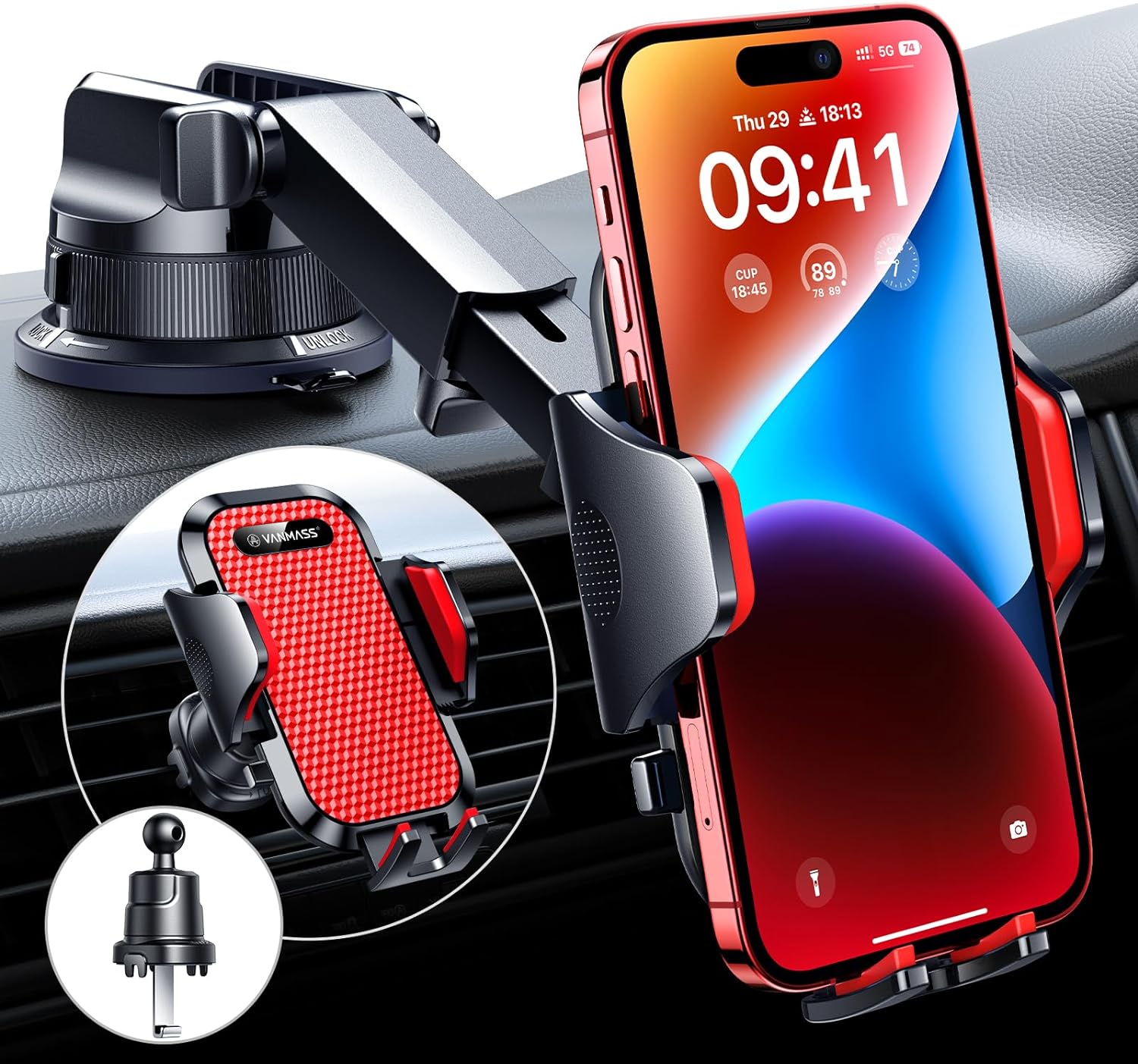 VANMASS [True Military-Grade] Car Phone Holder [2024 Best Suction & Clip] Cell P...