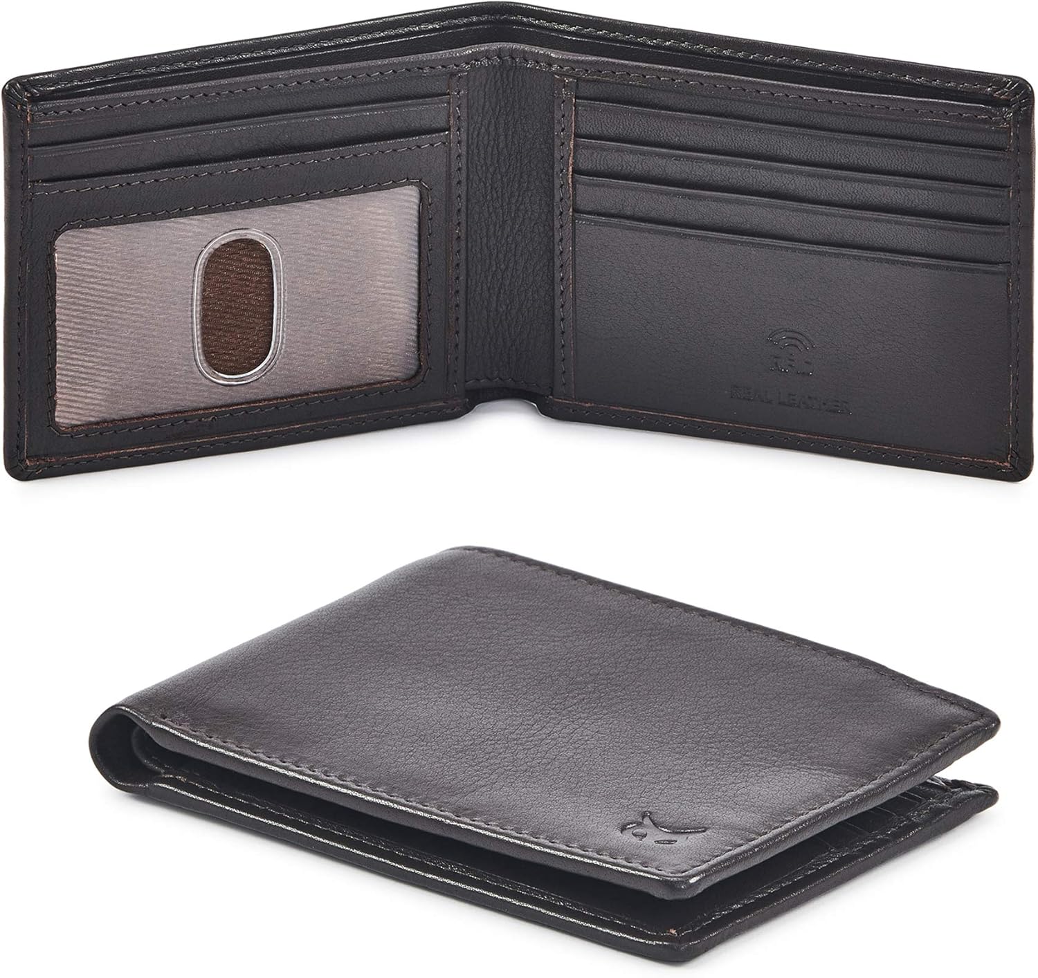 Real Leather Mens Bifold Wallet RFID Blocking Slim Minimalist Front Pocket - Thi...