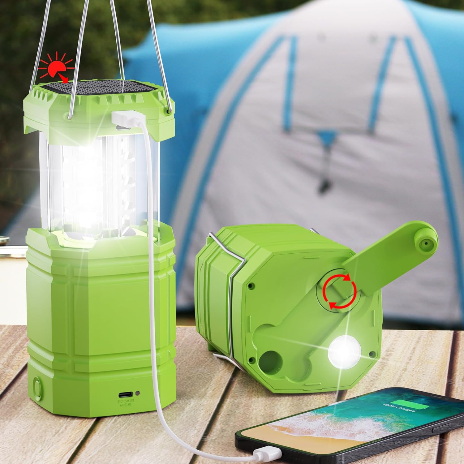Eco-Friendly Camping Lantern, Unique Hand Crank Solar Technology, High-Quality 3...