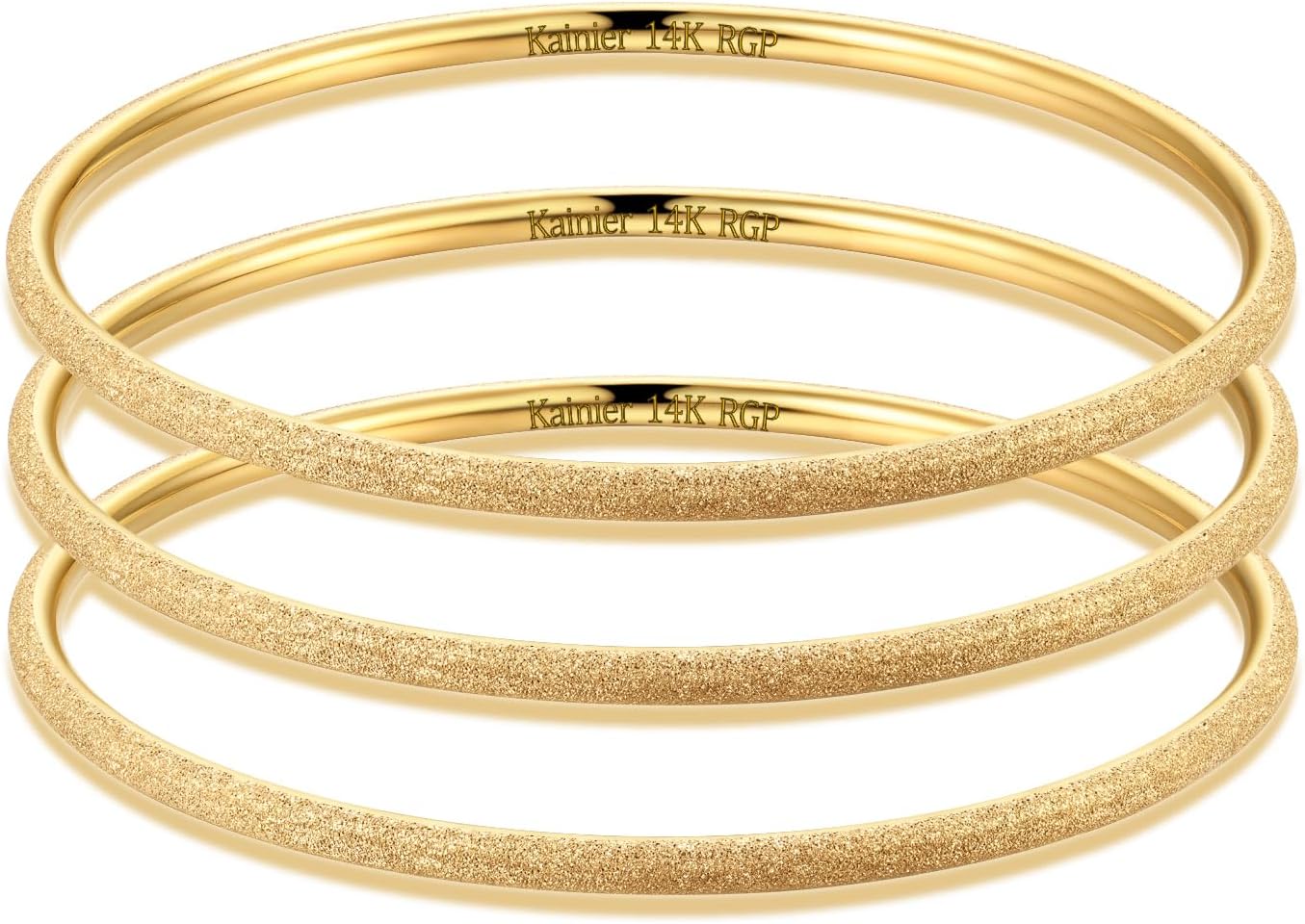 Kainier 3mm 14K Gold Plated Bracelet, Special Stainless Steel Glossy Stackable B...