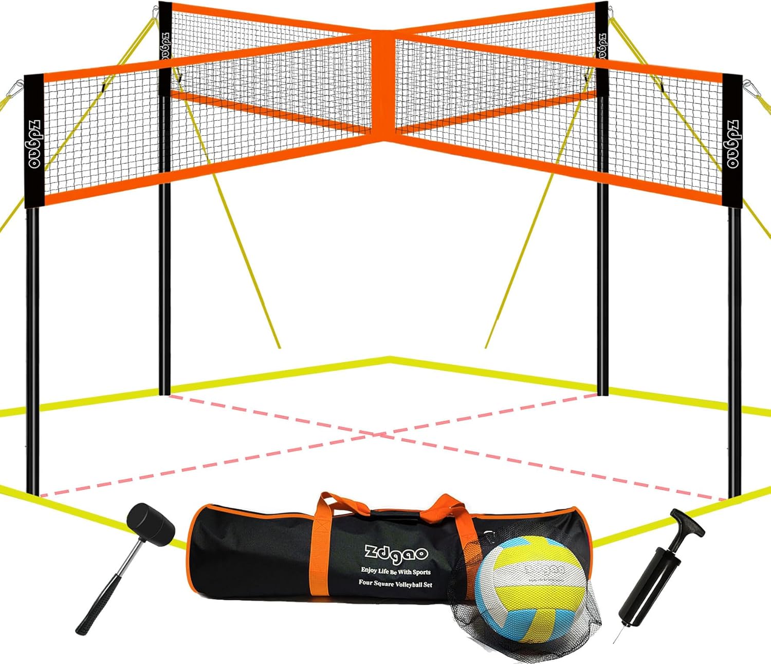 Zdgao 14 ft/20 ft 4-Way Volleyball and Badminton Combo Net with Soft Volleyball,...