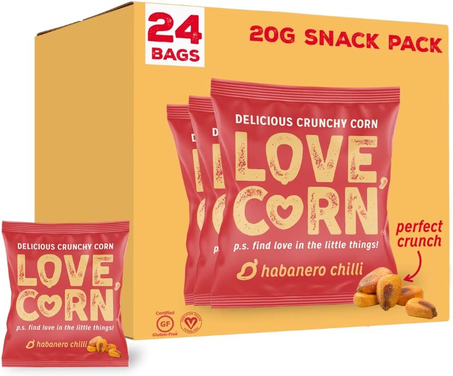 LOVE CORN Habanero Chilli Crunchy Corn Snack 20g x 24 Bags – Healthy Snacks Idea...