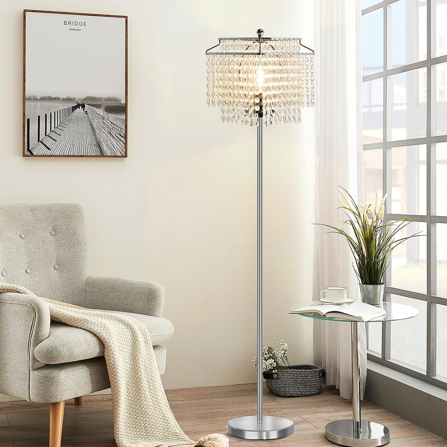 Luvkczc Crystal Floor Lamp, 64" Tall Modern Standing Lamps with Double-Layer Lam...