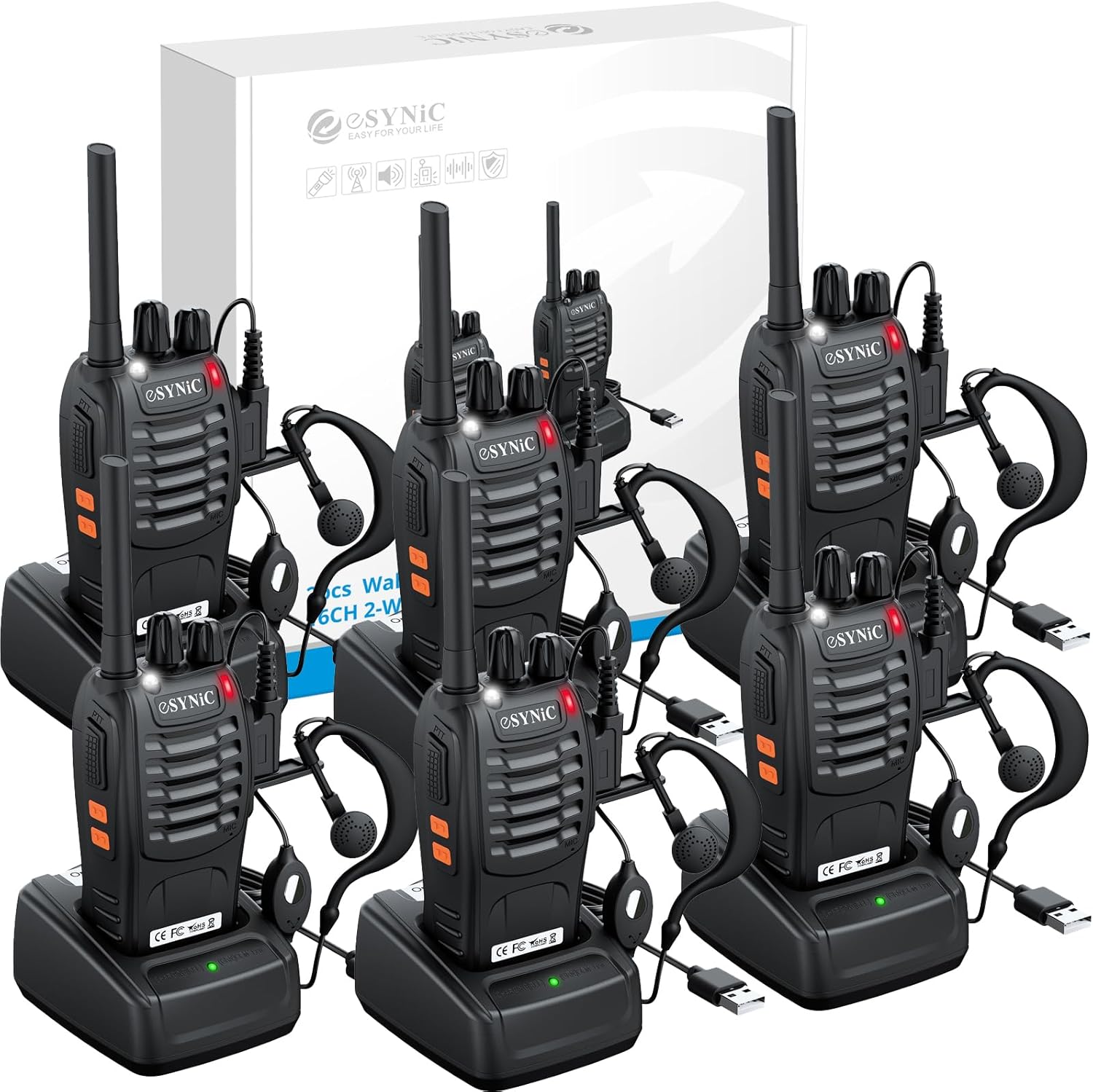 eSynic 6Pack Walkie Talkies for Adults Best Walkie Talkies PMR446 Rechargeable W...