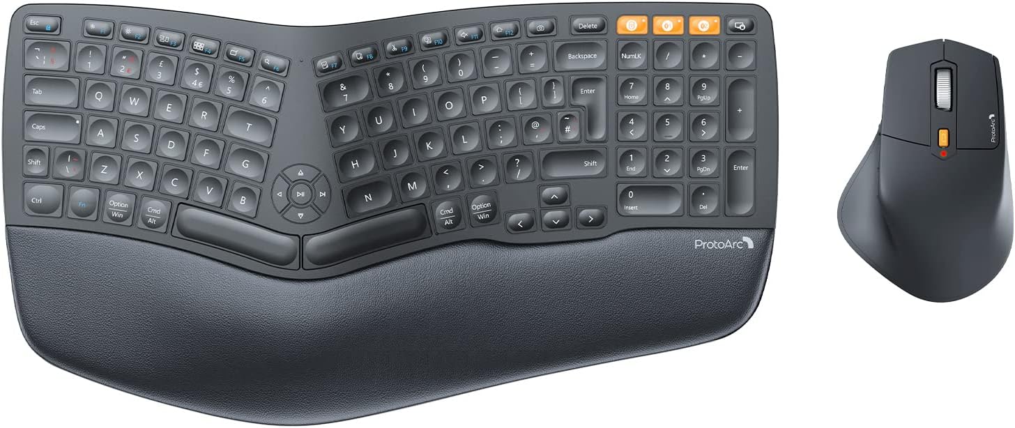 ProtoArc EKM01 Ergonomic Wireless Keyboard and Mouse, Ergo Bluetooth Keyboard an...