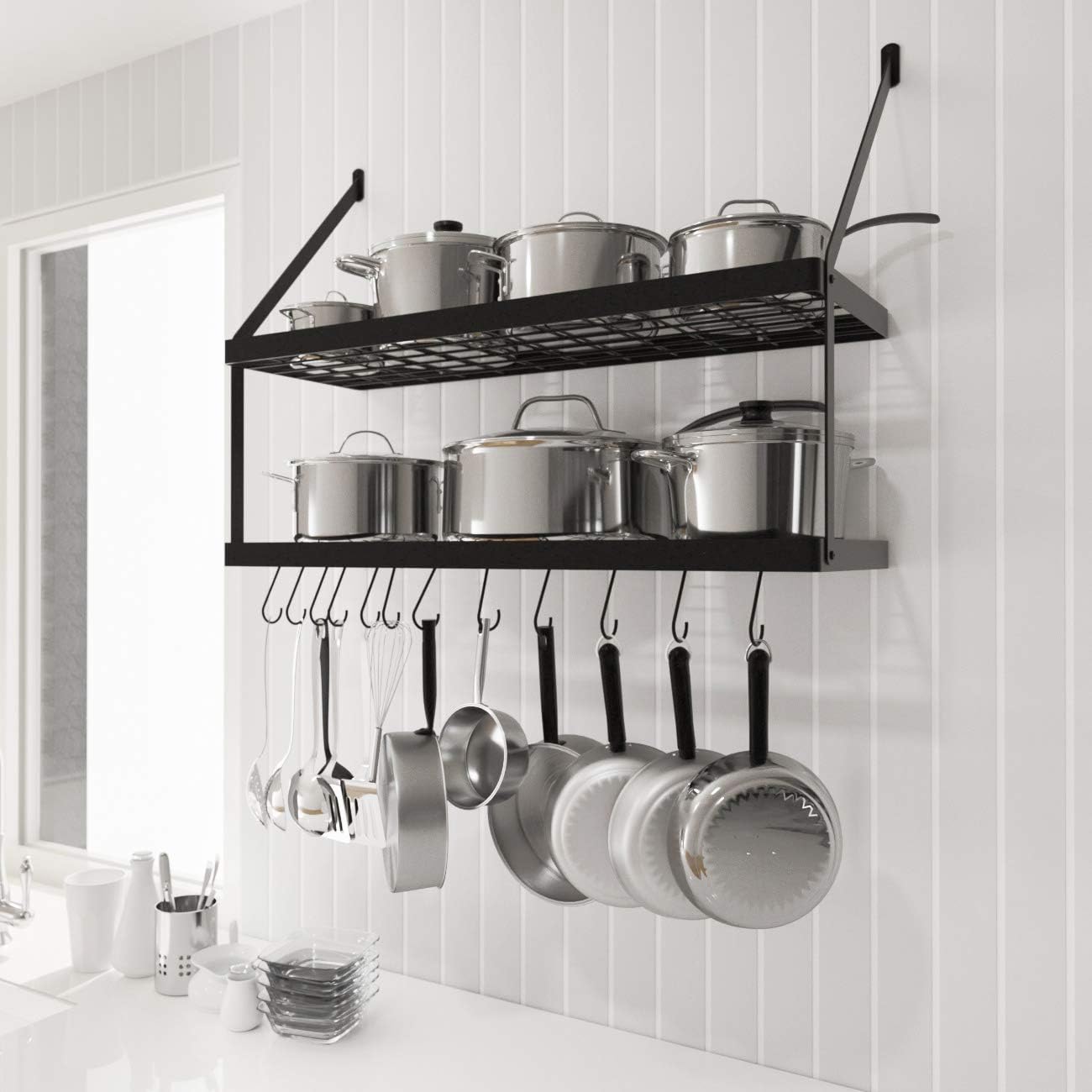 KES Pan Rack, Special Wall Mounted Kitchen Pots and Pans Hanging Rack, Innovativ...