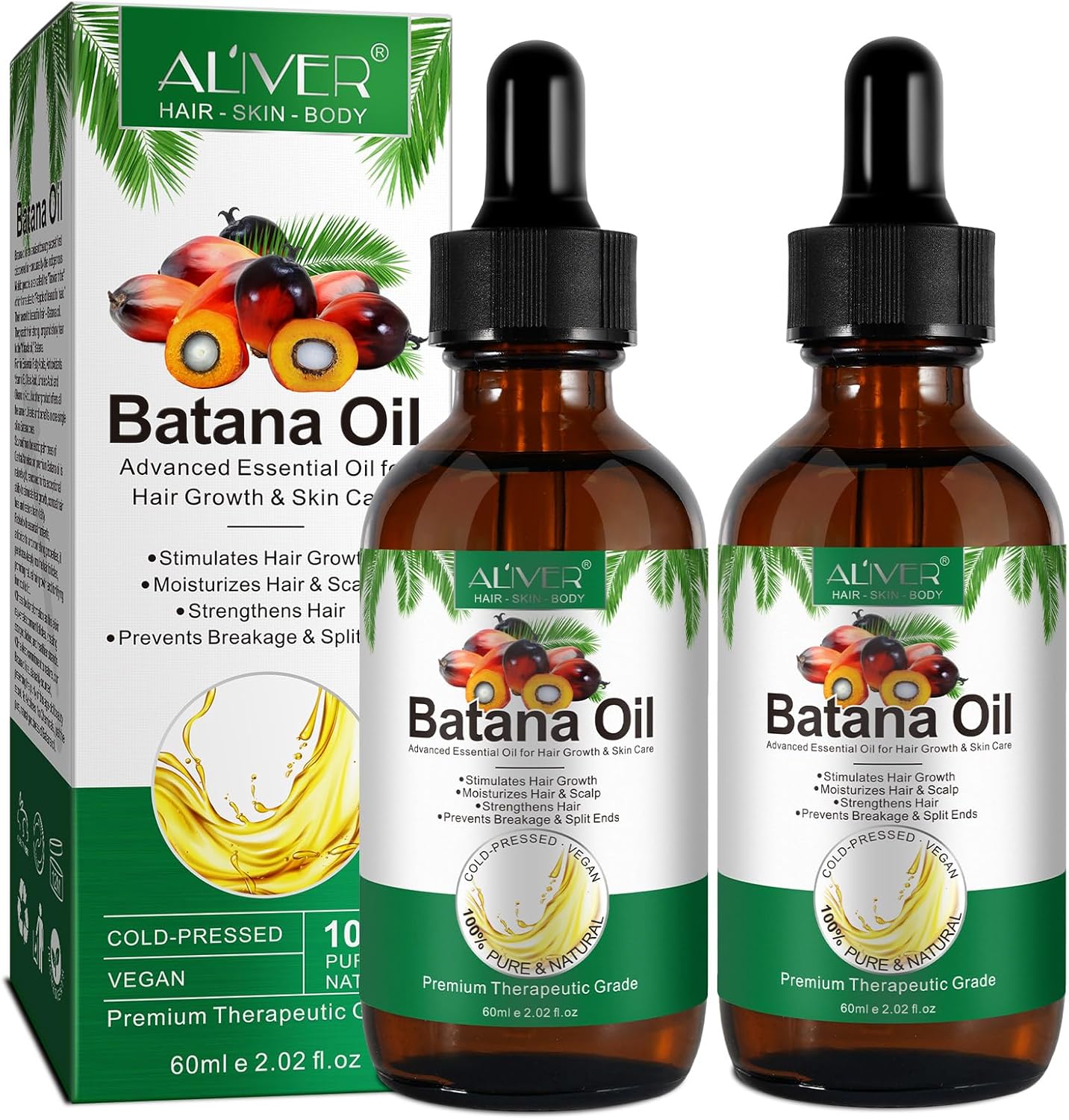 Batana Oil for Hair Growth, 2 Pack Batana Oil Organic Cold Press, 100% Natural B...
