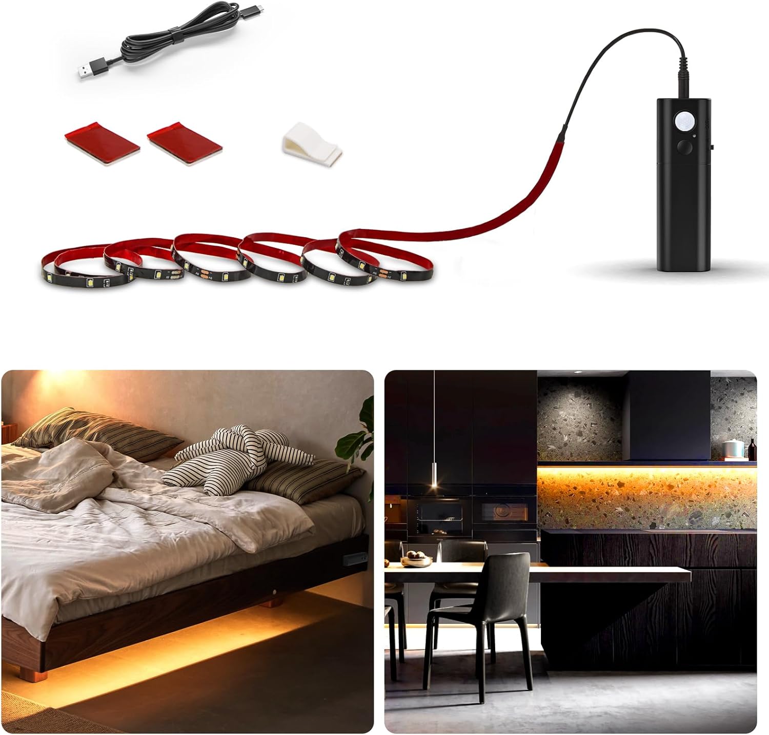 WOBANE Motion Activated LED Strip Light, Rechargeable Magnetic Battery Box with...