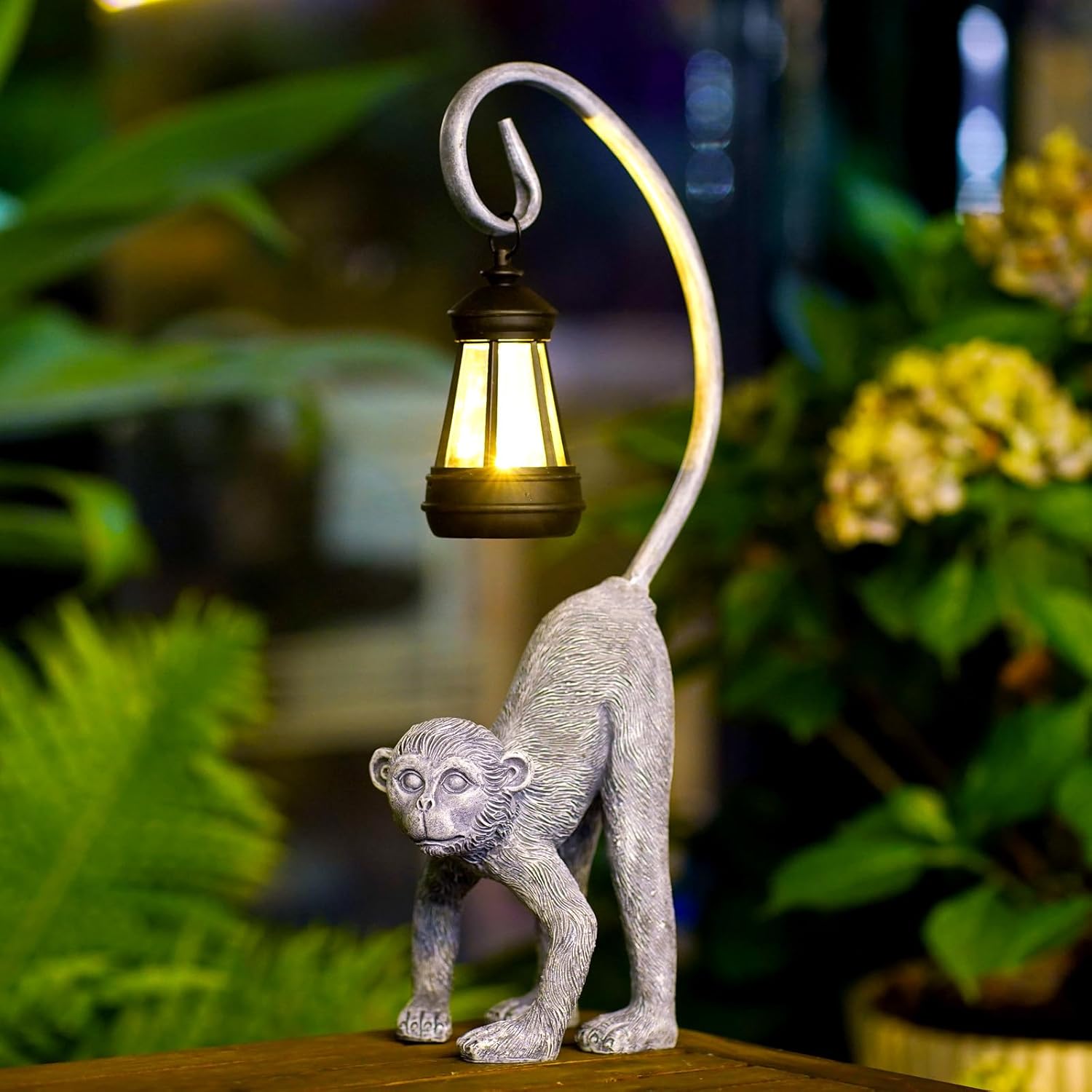 Goodeco Monkey Statue, Unique Garden Decor with Solar Lantern, Special Solar Gar...
