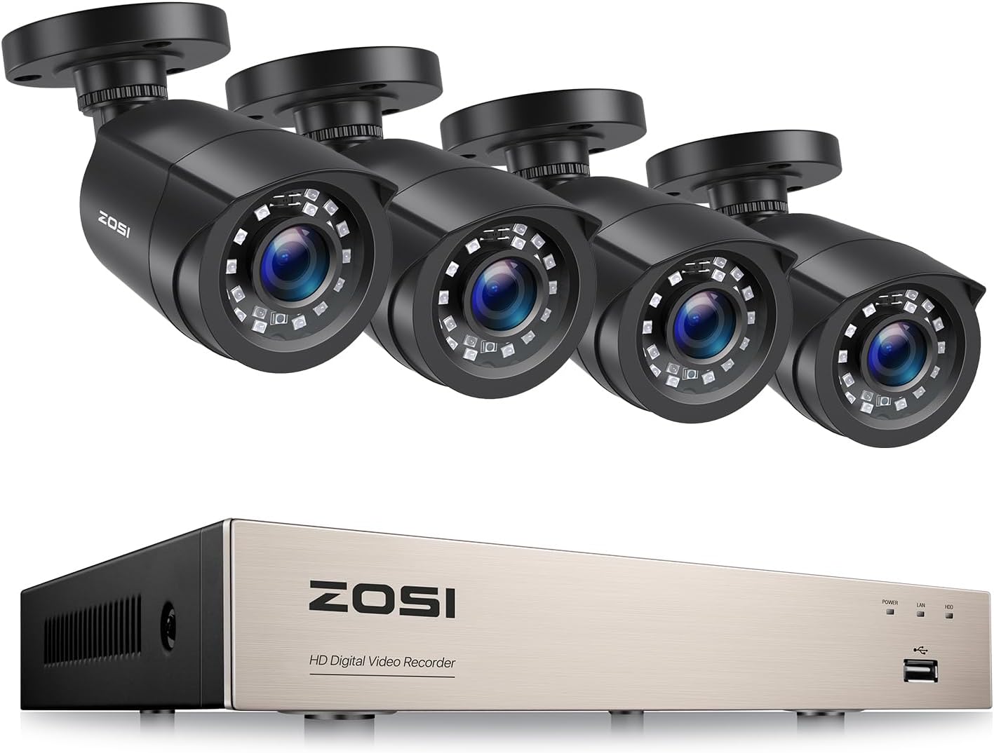 ZOSI 8CH CCTV Camera System with 4 x 1080P HD Outdoor Security Bullet Cameras, A...