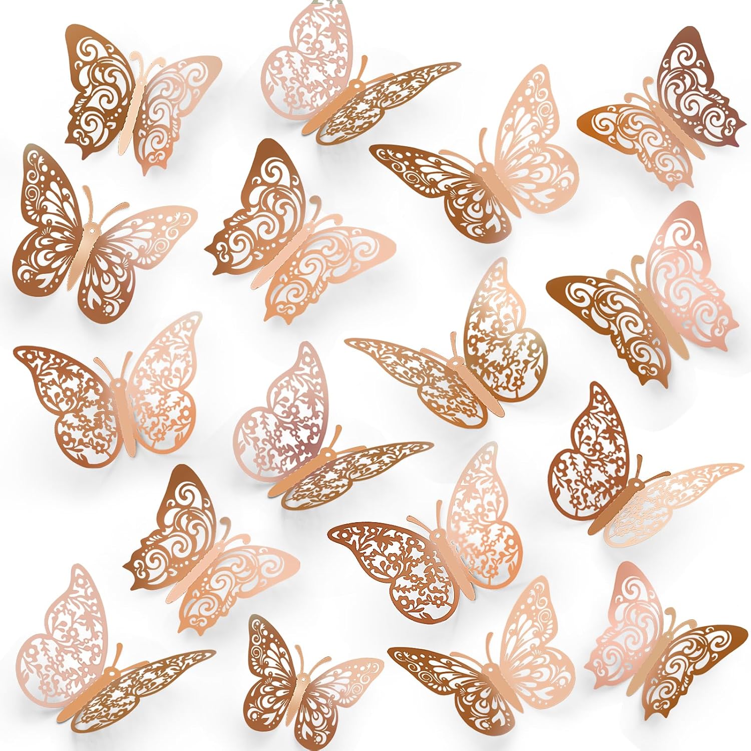 72 Pcs Rose Gold Butterfly Decorations, 3 Sizes 3 Styles, 3D Butterfly Wall Deco...