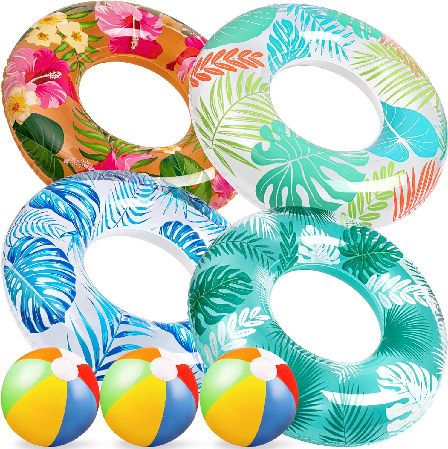 90shine 7PCS Luau Pool Floats, Special Hawaiian Swimming Rings with 13.5" Beach...