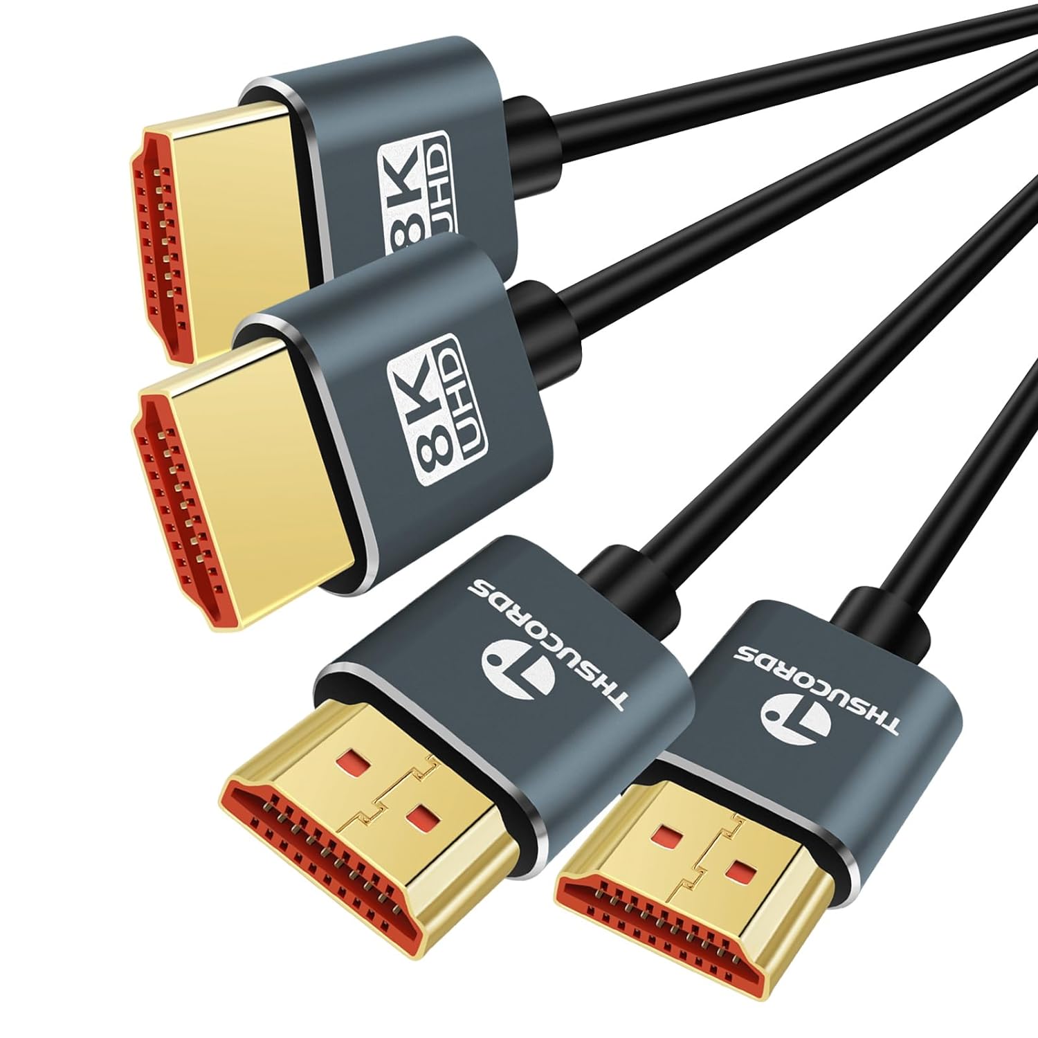 Thsucords Ultra Thin 8K 4K HDMI Cables 1M 2 Pack, Slim & Flexible Soft High Spee...