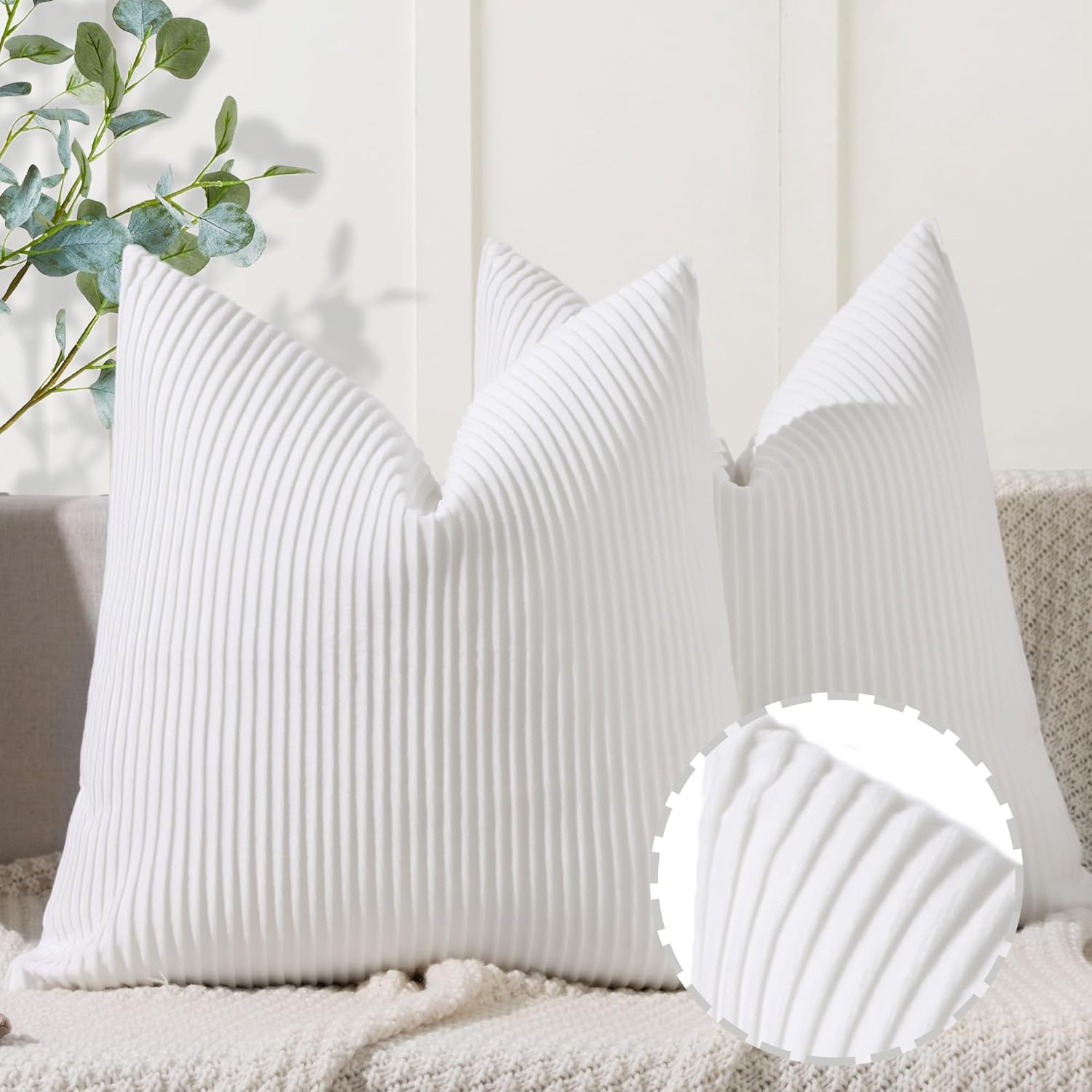 YCOLL White Pillow Covers, Special Velvet Striped...