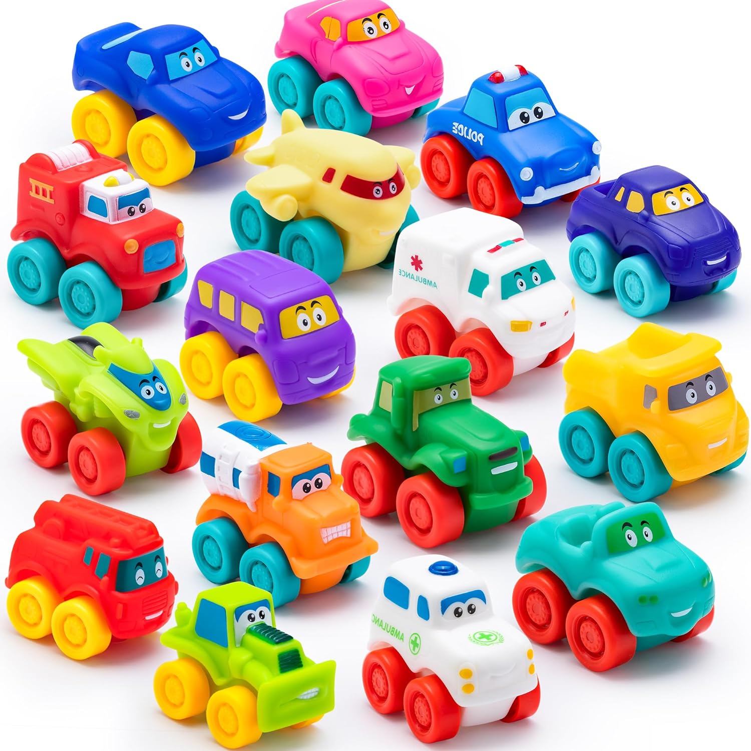 JOYIN 16 Pcs Cartoon Cars, Special Toy Car Set, Innovative Soft Rubber Mini Toy...