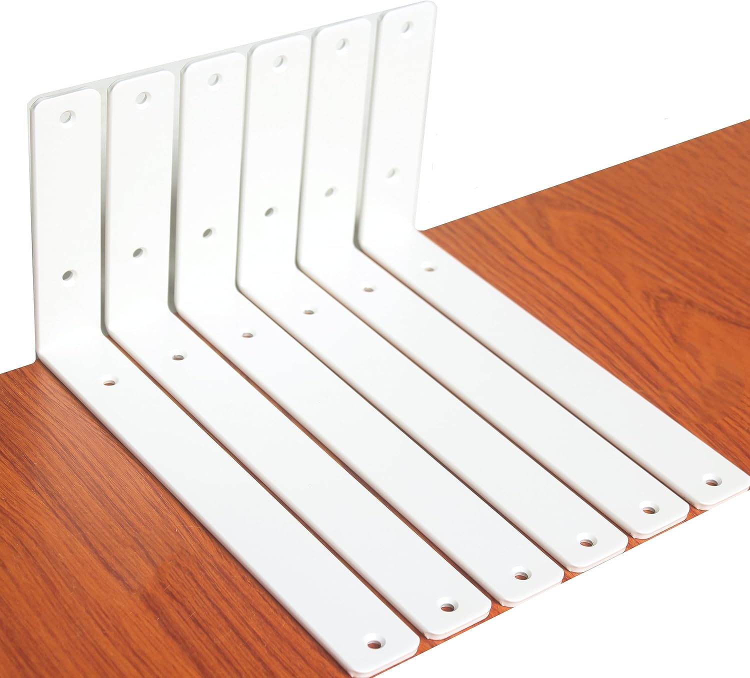 6 Pack - L 11" x H 6" x W1.5", 5mm Thick White L Shelf Bracket, Iron Shelf Brack...