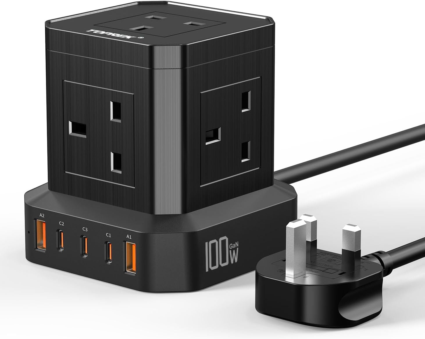 TOPREK 100W PD3.0 USB-C Cube Extension Lead, Special Multi Socket Plug Extension...