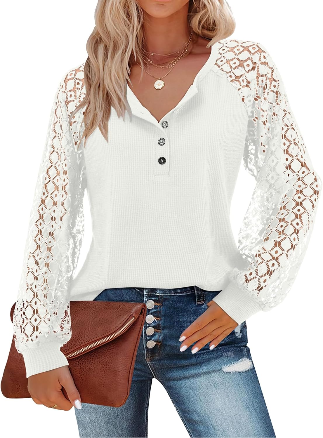 Beluring Womens Tops, Special Casual Lace Long Sleeve Blouse, Affordable V Neck...