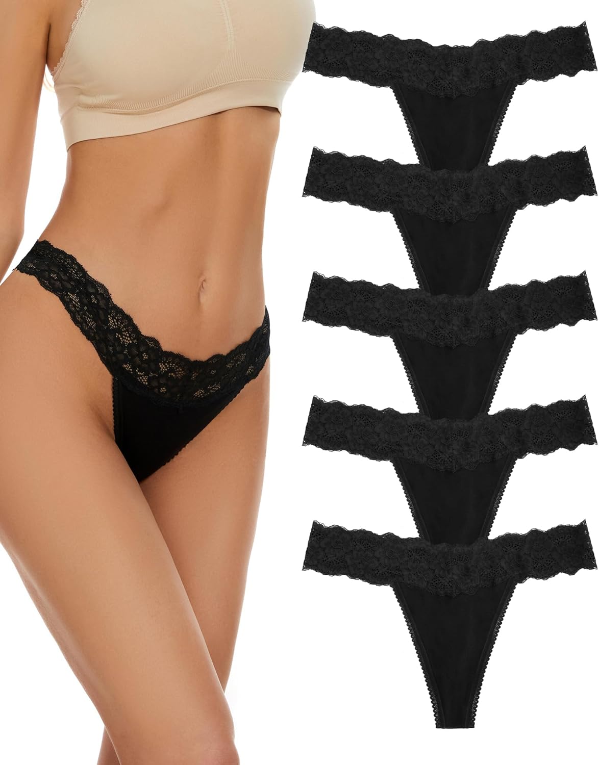 VOENXE Seamless Lace Thongs, No Show Ladies Underwear, Special Lady Breathable T...