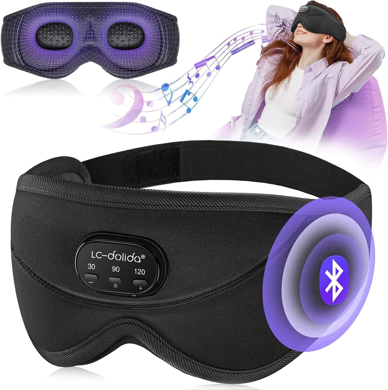 LC-dolida Bluetooth Sleep Mask with Headphones,Plane Travel Essentials with 38 S...