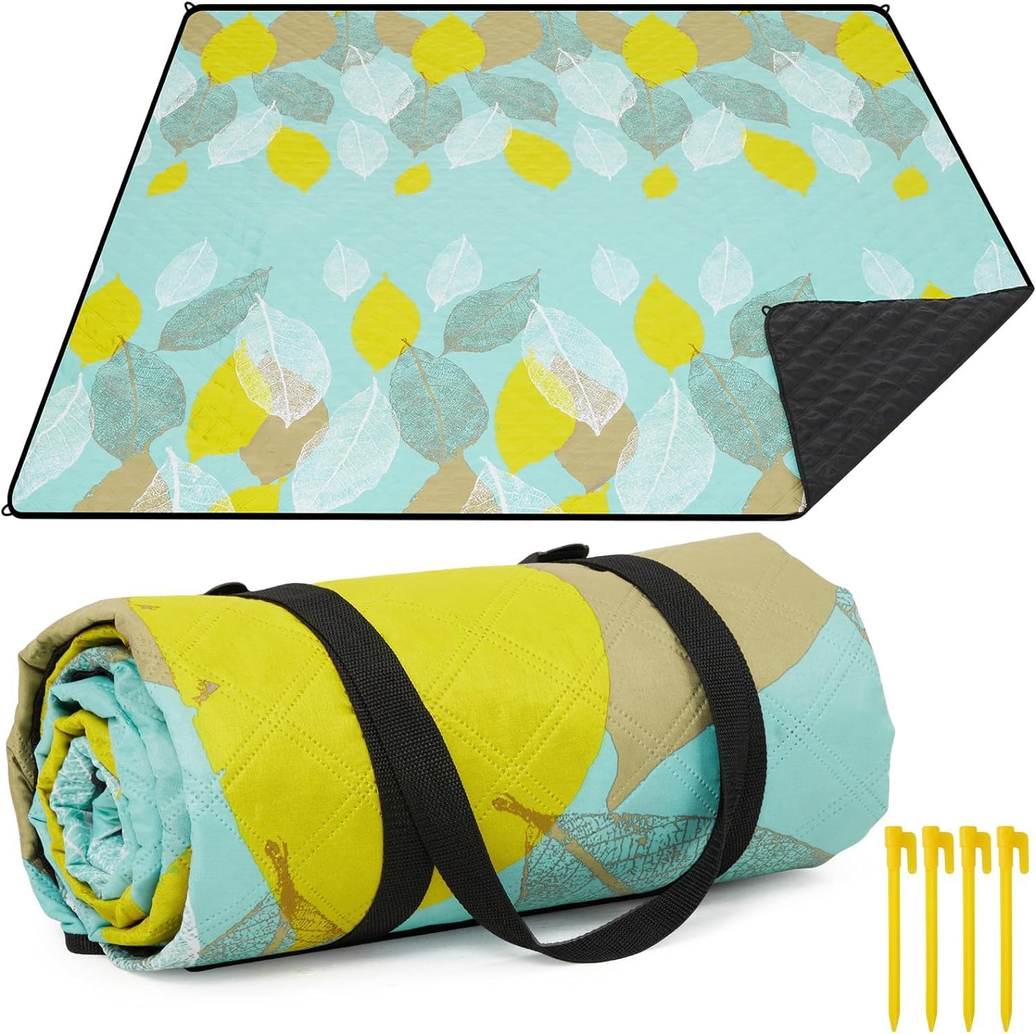 HAUSPROFI Picnic Blanket, 200 x 200 cm, Large Waterproof Picnic Mat with Carry S...