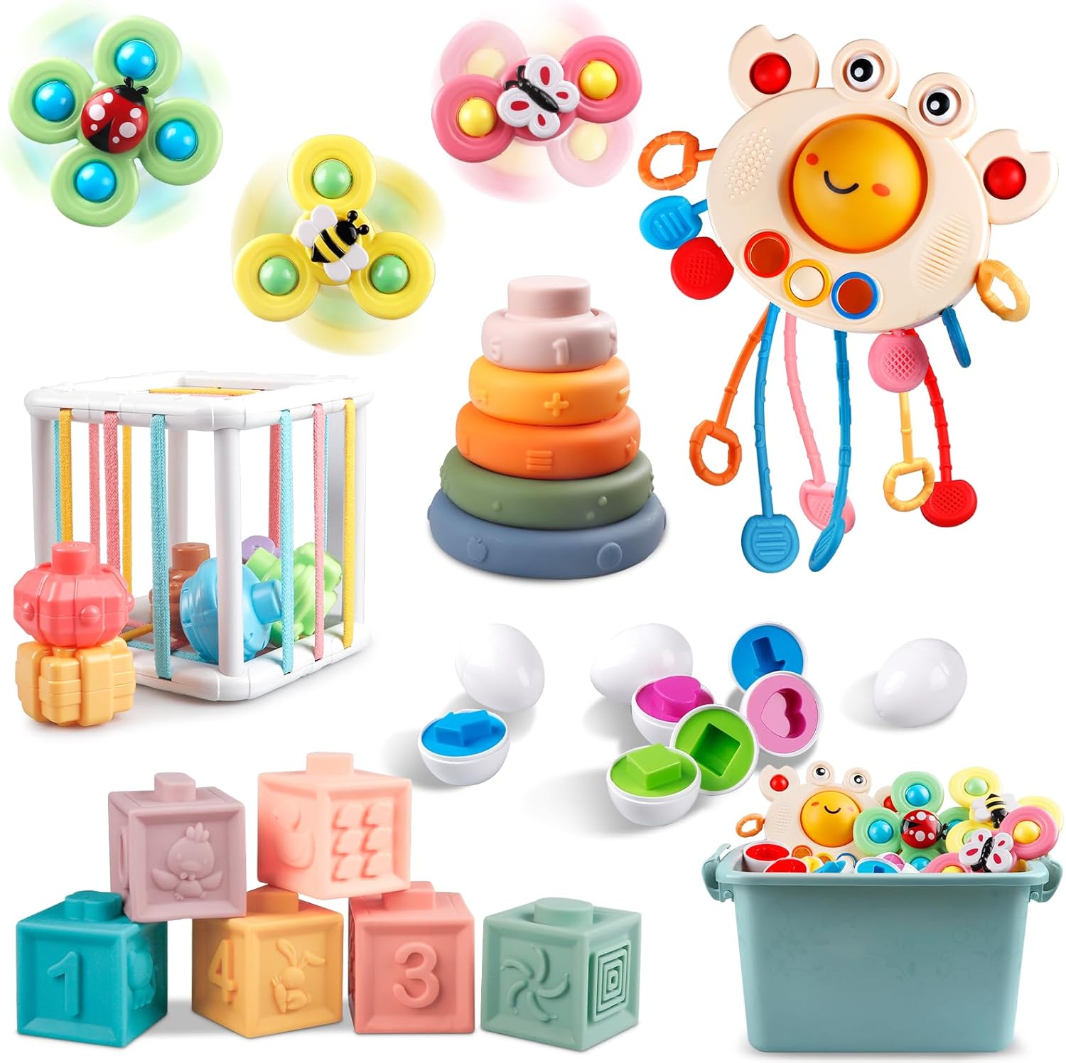 Plunack 6 in 1 Montessori Toys for Babies, Special Baby Stacking Rings Blocks, U...