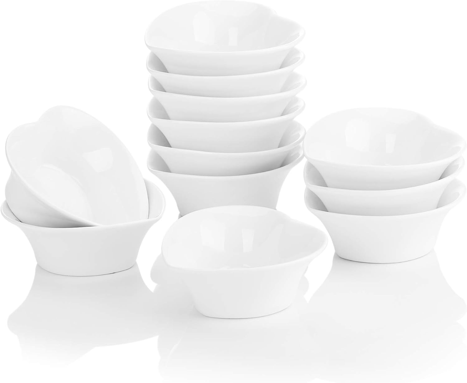 MALACASA 12 Piece 100ML Ramekins Porcelain Dipping Bowls Heart Shape Creme Brule...
