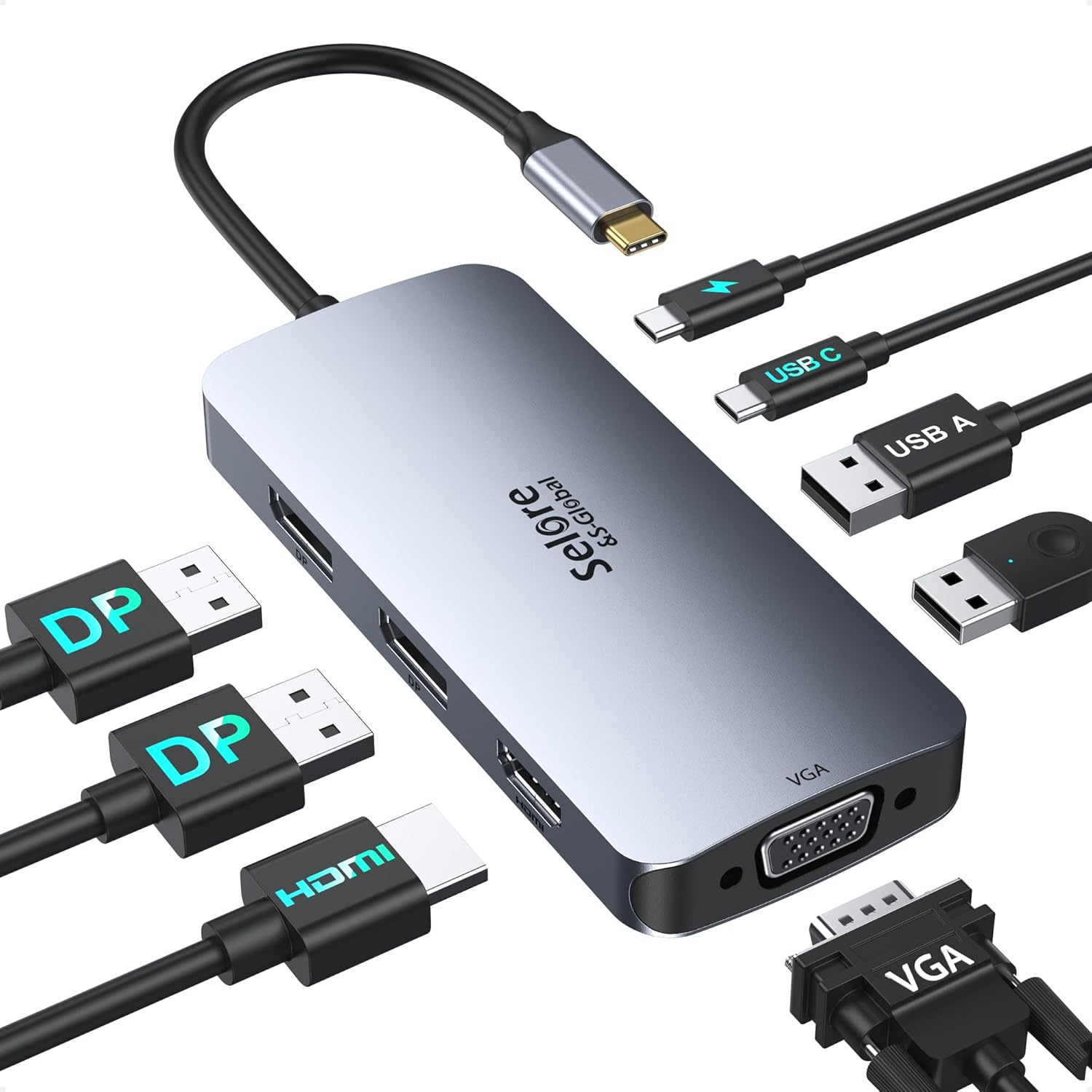 USB C Docking Station Dual DisplayPort HDMI VGA Dual Monitor Laptop Dock Multi D...