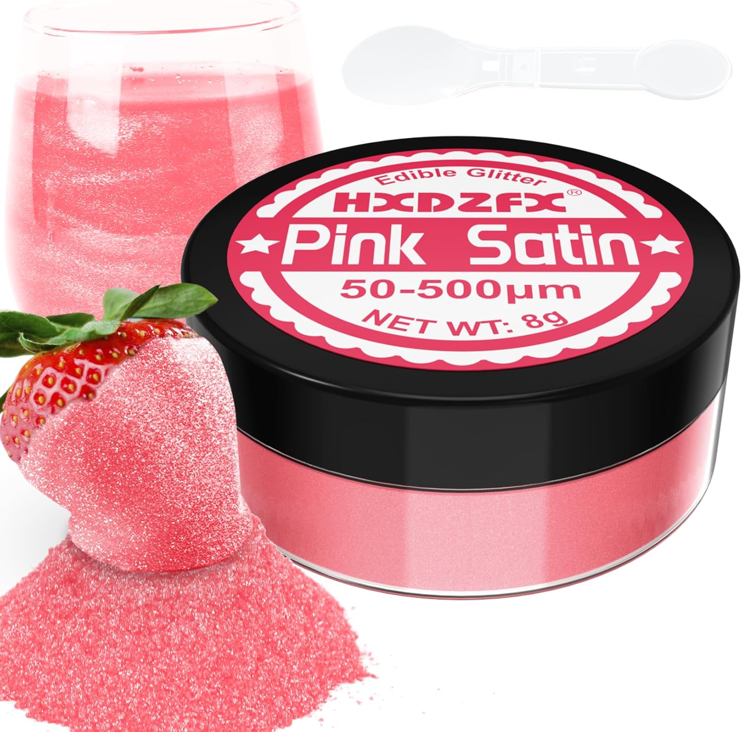 Pink Satin Edible Glitter - 100% Edible Glitter for Drinks, Cake Decorations, Ch...