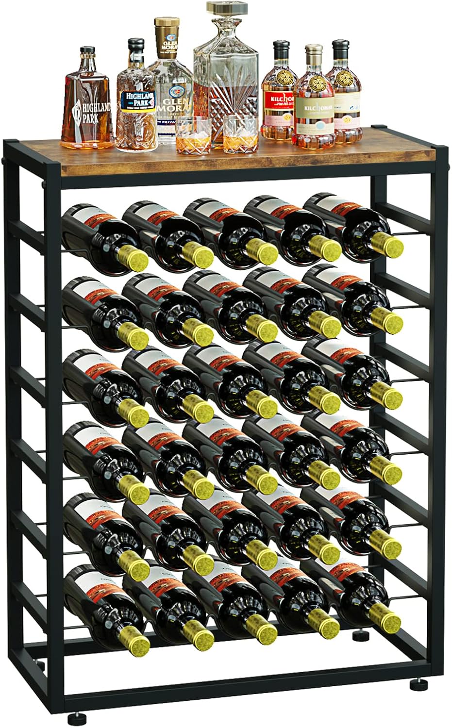 YOLEO 30 Bottles Wine Rack, Special Floor Wine Organizer with Wood Top, Innovati...