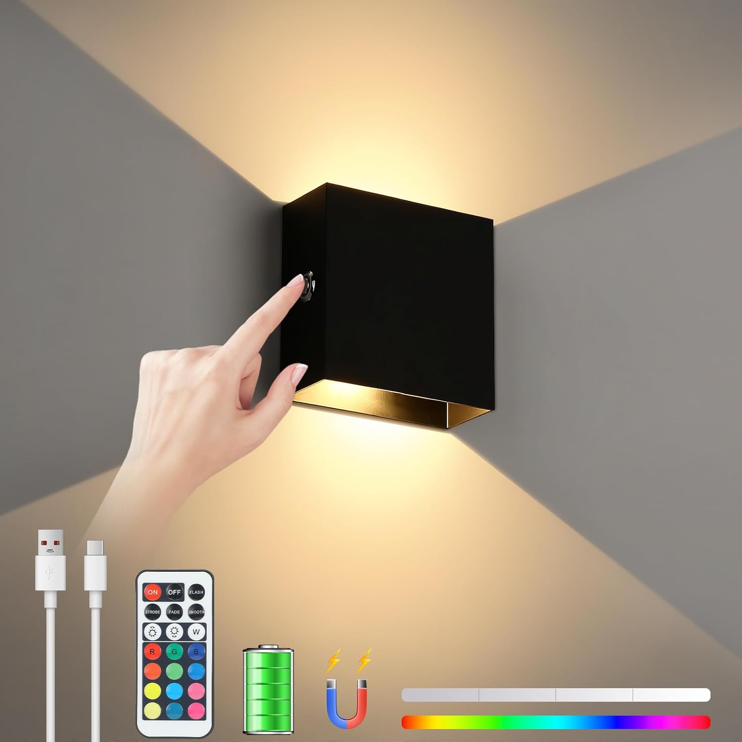 Lampop RGB Wall Lights, Special Sconce Battery Operated Wall Lamp, Rechargeable...