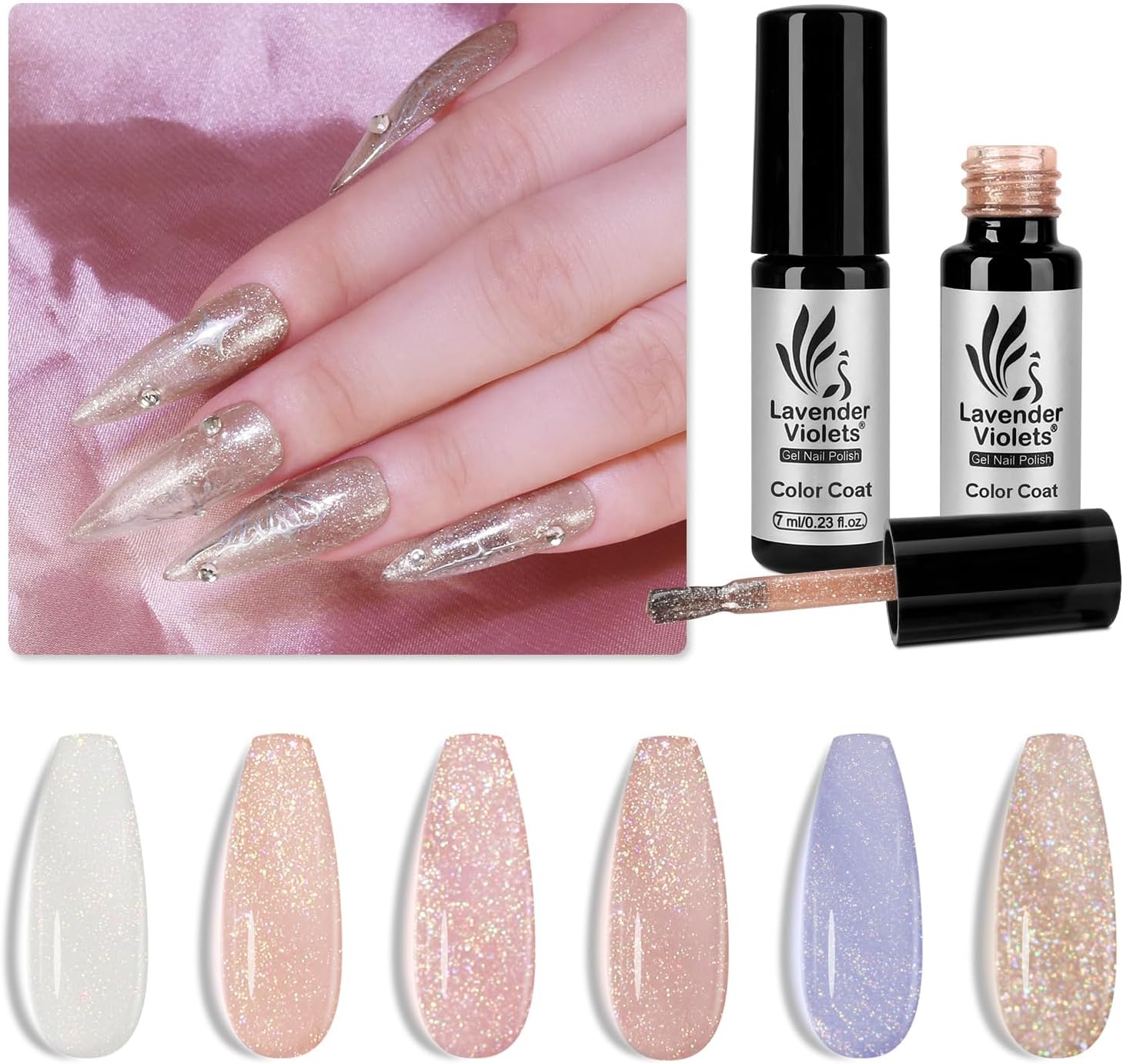 Lavender Violets 6 Colours Gel Nail Polish, 7ml UV LED Soak Off Varnish Reflecti...