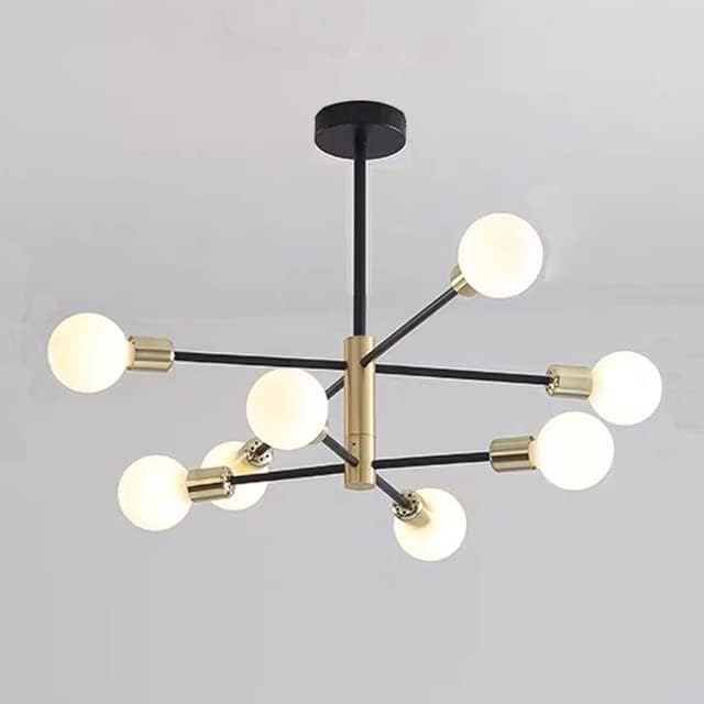 ktjes Sputnik Living Room Ceiling Lights，Nordic 8 Lights Black and Gold Semi-Fl...