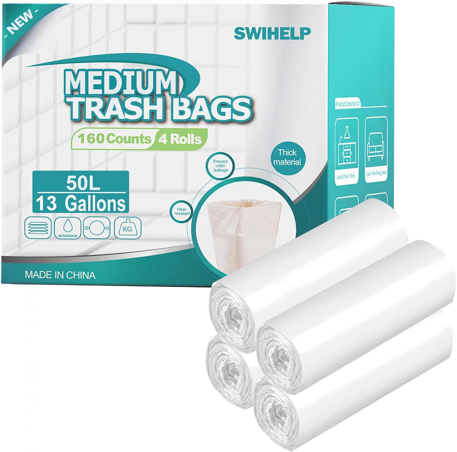 Tall Kitchen Trash Bags, Special Garbage Bags with 50 Liters Capacity, Innovativ...