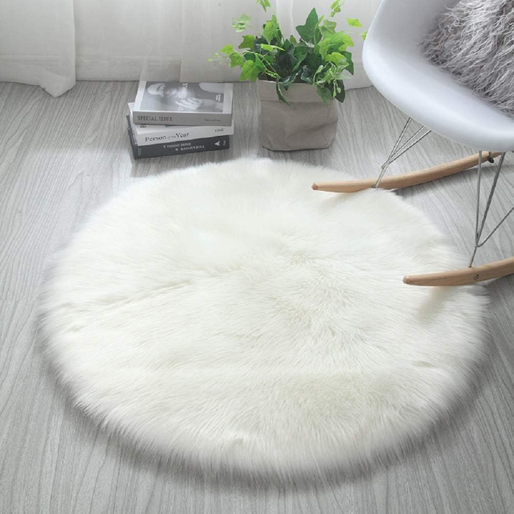 HARESLE Faux Fur Rug Round Shape Shaggy Rugs Floor Carpet for Bedroom Living Roo...