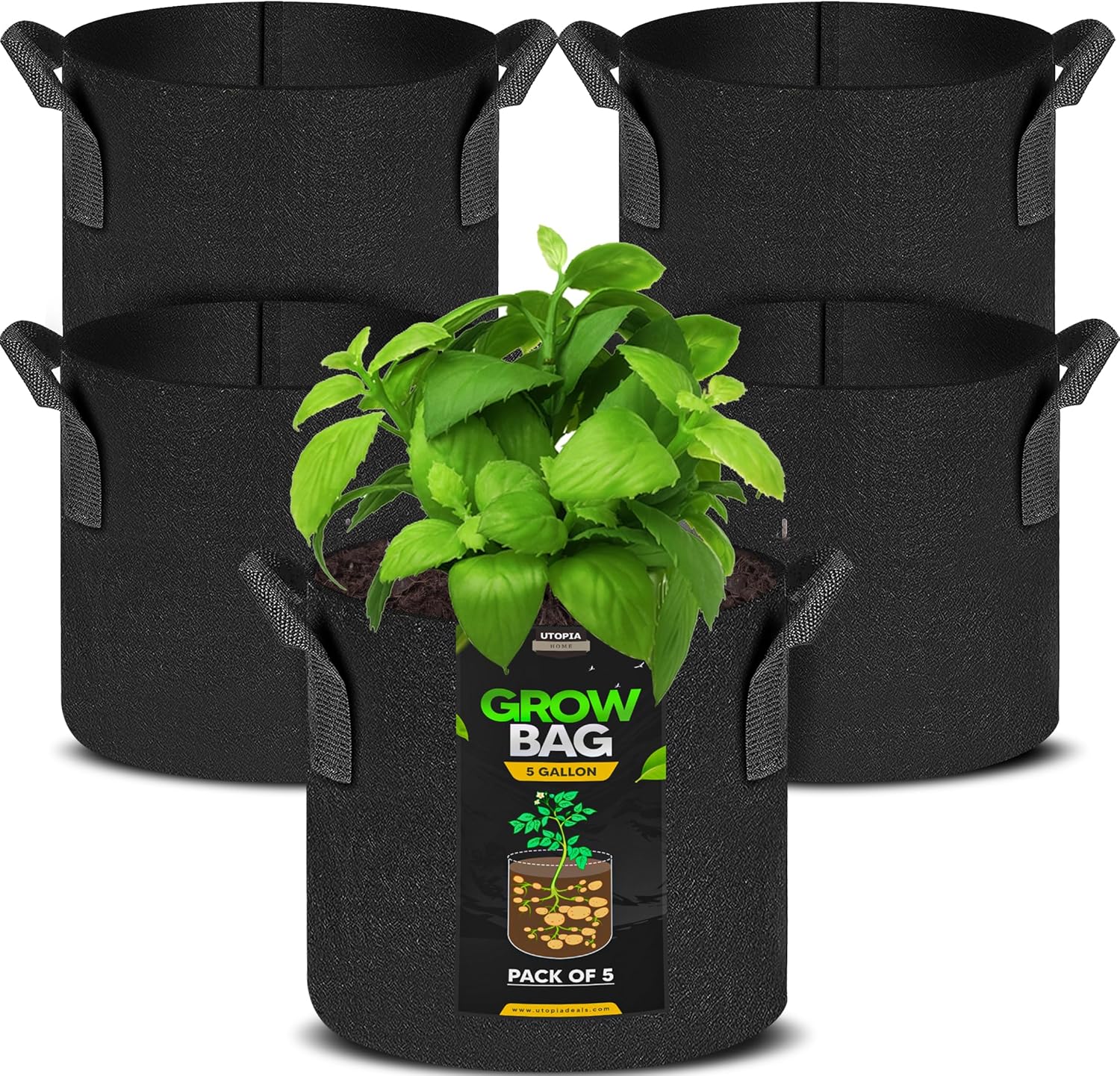 Utopia Home 5 Pack Fabric Grow Bags, Special Heavy Duty Thickened Fabric Planter...